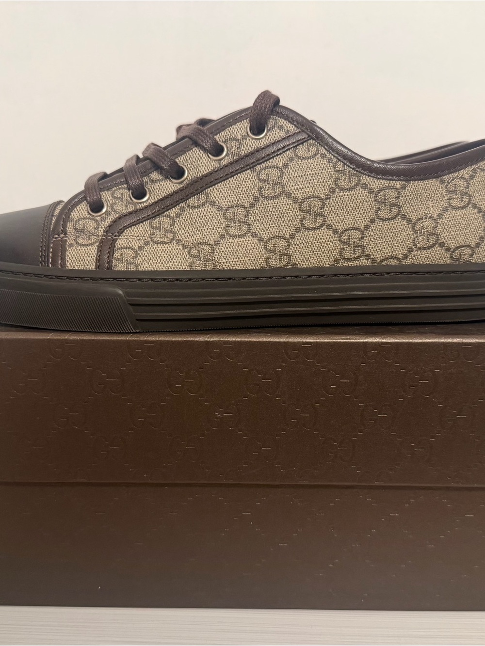 Gucci Brown GG Canvas Low-Top Sneaker with Dark Brown Trim